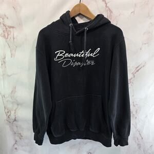 Beautiful Disaster Hoodie Women Large Black Pullover Sweatshirt Broken Imperfect